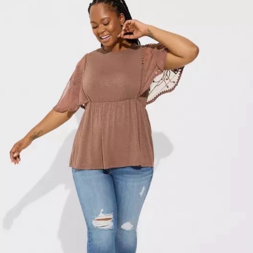 Torrid Brown Lace Sleeve Blouse